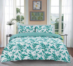 Homes & Linen Luxury Ellie Leaf Printed Floral Reversible Floral Printed Easy Care Reversible Duvet Cover Set - thumbnail 1