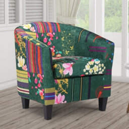 Tub Chair Armchair Club Chair In Green Patchwork Fabric - thumbnail 1