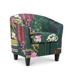 Tub Chair Armchair Club Chair In Green Patchwork Fabric - thumbnail 3