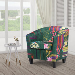 Tub Chair Armchair Club Chair In Green Patchwork Fabric - thumbnail 2