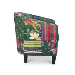 Tub Chair Armchair Club Chair In Green Patchwork Fabric - thumbnail 5