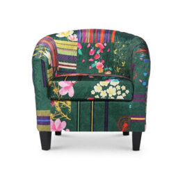 Tub Chair Armchair Club Chair In Green Patchwork Fabric - thumbnail 4