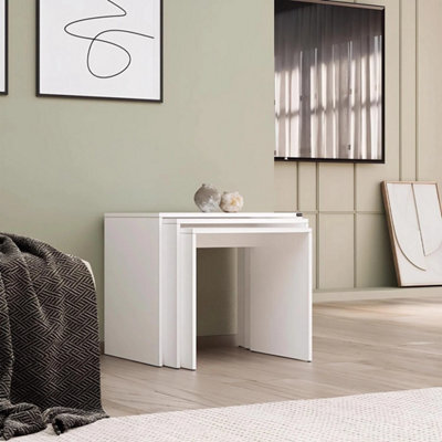 Matt White Nest Of 3 Side Tables Scratch Resistant Easy Clean - image 1