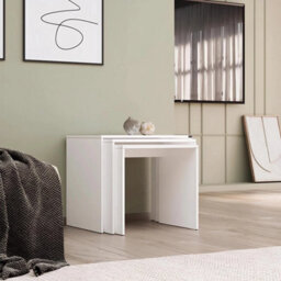 Matt White Nest Of 3 Side Tables Scratch Resistant Easy Clean - thumbnail 1