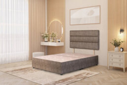 Somnior Beds Somnior Chambery Tweed Fabric 5Ft King Divan Bed Base With Upholstered Headboard Coffee