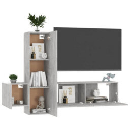Berkfield 3 Piece Tv Cabinet Set Concrete Grey Engineered Wood - thumbnail 3