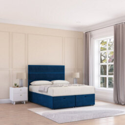 Sloomy Texas End Lift Ottoman Bed 4Ft With Sprung Memory Mattress - Navy Plush & Headboard- Small Double - thumbnail 2