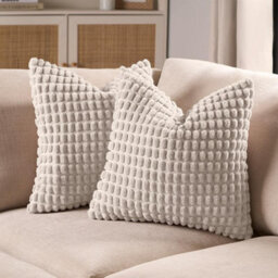 OHS 2 Pack Bobble Filled Cushion Cover , Cream - 45 X 45Cm - thumbnail 2