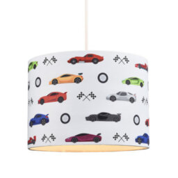 Happy Homewares Modern And Colourful Racing Cars Kids Cotton Fabric Round Drum Lamp Shade - 25Cm - thumbnail 4
