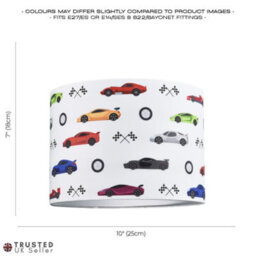 Happy Homewares Modern And Colourful Racing Cars Kids Cotton Fabric Round Drum Lamp Shade - 25Cm - thumbnail 7
