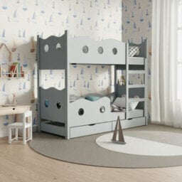 Nemo 180 Bunk Bed For 2 Mdf With Wooden Legs Slatted Bases Mattresses And Storage  188 X 81 X 180Cm Grey - thumbnail 4