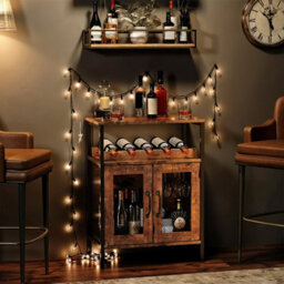 Thehotsale Wooden Wine Bar Cabinet With Wine Rack And Stemware Holders, 60 Cm W X 34 Cm D X 80 Cm H - thumbnail 4