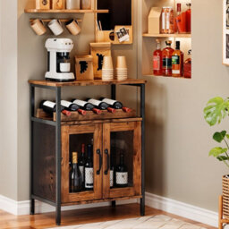 Thehotsale Wooden Wine Bar Cabinet With Wine Rack And Stemware Holders, 60 Cm W X 34 Cm D X 80 Cm H - thumbnail 2
