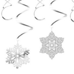 Neel Blue Christmas Snowflake Swirl Decorations, Silver & White Hanging Cutouts - 30Pcs - thumbnail 2