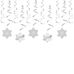 Neel Blue Christmas Snowflake Swirl Decorations, Silver & White Hanging Cutouts - 30Pcs - thumbnail 1