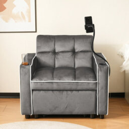 Matteo 3-In-1 Expandable Single Sofa Bed With Drink Holders And Phone Holder - Dark Gray - thumbnail 7