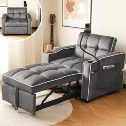 Matteo 3-In-1 Expandable Single Sofa Bed With Drink Holders And Phone Holder - Dark Gray - thumbnail 1