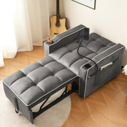 Matteo 3-In-1 Expandable Single Sofa Bed With Drink Holders And Phone Holder - Dark Gray - thumbnail 2