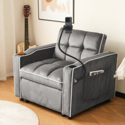 Matteo 3-In-1 Expandable Single Sofa Bed With Drink Holders And Phone Holder - Dark Gray - thumbnail 8