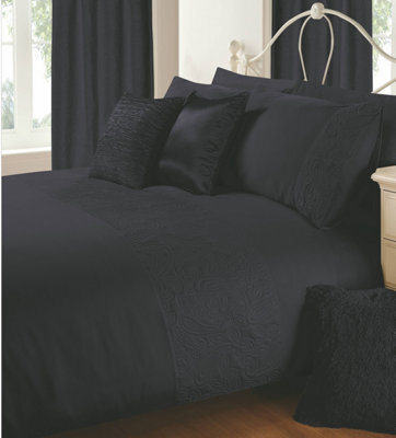 Intimates Premium Quality Pinsonic Geometric Duvet Cover & Pillowcase Set, Modern Bedding, Easy-Care & Wrinkle-Resistant - Black