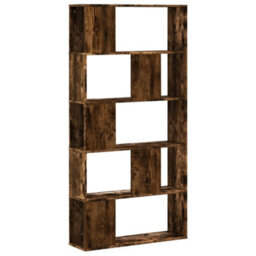 Berkfield Bookcase 5-Tier Smoked Oak 80.5X23.5X162.5 Cm Engineered Wood - thumbnail 2