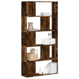 Berkfield Bookcase 5-Tier Smoked Oak 80.5X23.5X162.5 Cm Engineered Wood - thumbnail 1