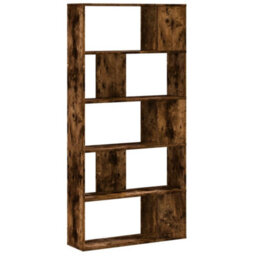 Berkfield Bookcase 5-Tier Smoked Oak 80.5X23.5X162.5 Cm Engineered Wood - thumbnail 5