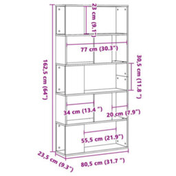 Berkfield Bookcase 5-Tier Smoked Oak 80.5X23.5X162.5 Cm Engineered Wood - thumbnail 8