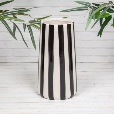 Black & White Striped Tall Or Round Ceramic Glazed Flower Vases (24797) - Tall - image 1