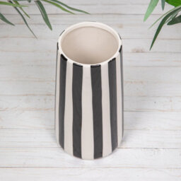Black & White Striped Tall Or Round Ceramic Glazed Flower Vases (24797) - Tall - thumbnail 2