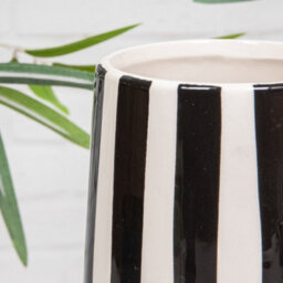 Black & White Striped Tall Or Round Ceramic Glazed Flower Vases (24797) - Tall - thumbnail 3