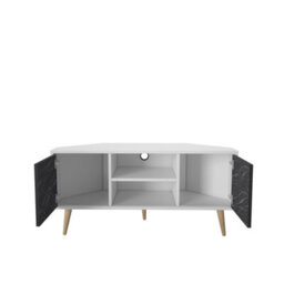 Decorotika Lesson Corner Tv Stand Tv Unit Tv Cabinet For Tvs Up To 55 Inch White & Black Marble Effect - thumbnail 5