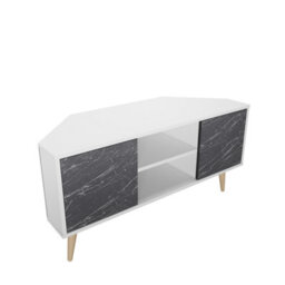 Decorotika Lesson Corner Tv Stand Tv Unit Tv Cabinet For Tvs Up To 55 Inch White & Black Marble Effect - thumbnail 6