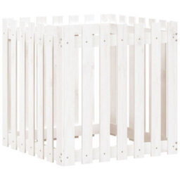 Berkfield Garden Planter With Fence Design White 70X70X70 Cm Solid Wood Pine - thumbnail 4