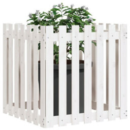 Berkfield Garden Planter With Fence Design White 70X70X70 Cm Solid Wood Pine - thumbnail 3