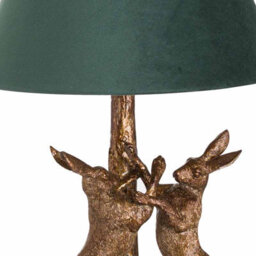 Hill Interiors Antique Gold Marching Hares Lamp With Green Velvet Shade - thumbnail 3