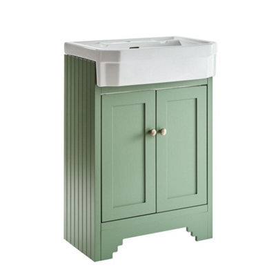 Homestylestore Pastel Green 570mm Bathroom Vanity Unit And Round Brushed Gold Handles - image 1