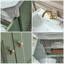 Homestylestore Pastel Green 570mm Bathroom Vanity Unit And Round Brushed Gold Handles - thumbnail 2