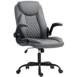 Homcom Pu Leather Office Desk Chair With Thick Cushion, Charcoal Grey - thumbnail 2