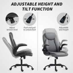 Homcom Pu Leather Office Desk Chair With Thick Cushion, Charcoal Grey - thumbnail 6