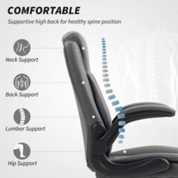 Homcom Pu Leather Office Desk Chair With Thick Cushion, Charcoal Grey - thumbnail 4
