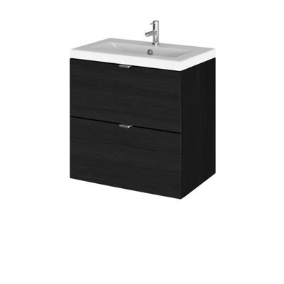Hudson Reed Fusion Wall Hung 2 Drawer Vanity Unit & Ceramic Basin, Sink Vanity Unit, Charcoal Black, 500mm - image 1