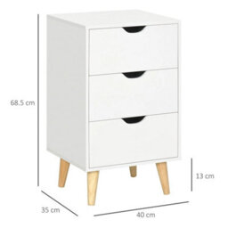 Chest Of Drawers, 3 Drawer Unit Storage Chest Bedroom, White - thumbnail 2