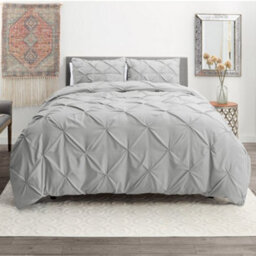TheWhiteWater Limited Pintuck Duvet Cover Set + Matching Pillowcases With Bedsheet - 3In1 Hotel Style Bedding Set - Silver Grey - thumbnail 3