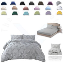 TheWhiteWater Limited Pintuck Duvet Cover Set + Matching Pillowcases With Bedsheet - 3In1 Hotel Style Bedding Set - Silver Grey - thumbnail 1
