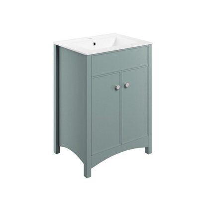 Exbury Sea Green Ash Freestanding Vanity Unit & Basin Set (W)610mm (H)835mm - image 1