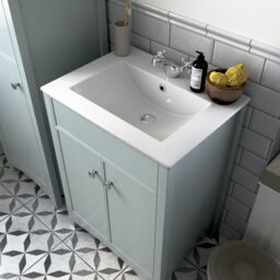 Exbury Sea Green Ash Freestanding Vanity Unit & Basin Set (W)610mm (H)835mm - thumbnail 3