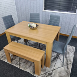 Kosy Koala Oak Effect Dining Table Set With 4 Grey Faux Leather Chairs And Bench Dining Room Furniture - thumbnail 2