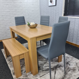Kosy Koala Oak Effect Dining Table Set With 4 Grey Faux Leather Chairs And Bench Dining Room Furniture - thumbnail 4