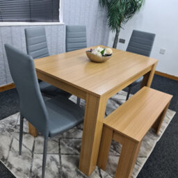 Kosy Koala Oak Effect Dining Table Set With 4 Grey Faux Leather Chairs And Bench Dining Room Furniture - thumbnail 7